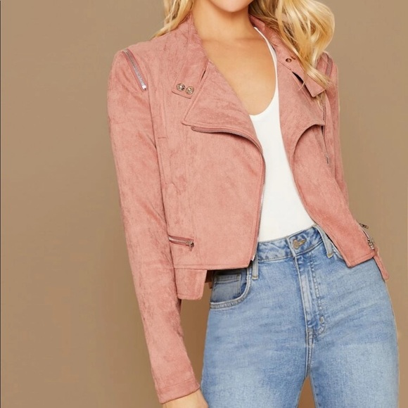 Suede moto jacket vegan pink biker 824562 - Picture 3 of 7
